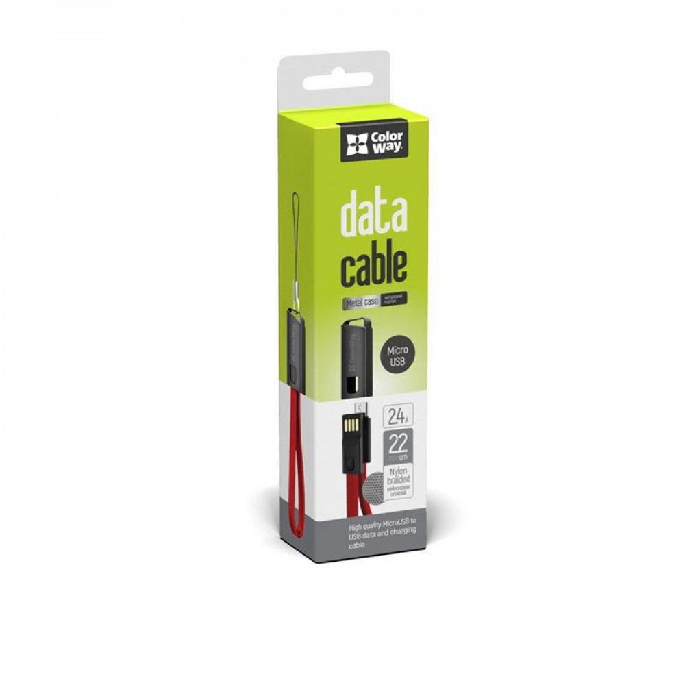 Кабель ColorWay USB - micro USB (M/M), 2.4 А, 0.22 м, Red (CW-CBUM022-RD)