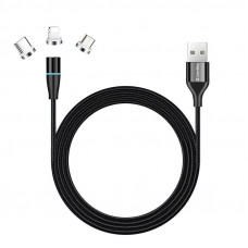 Кабель ColorWay USB - Lightning + micro USB + USB Type-C (M/M), Magnetic Data/Quick Charge, 2.4 А, 1 м, Black (CW-CBUU038-BK)