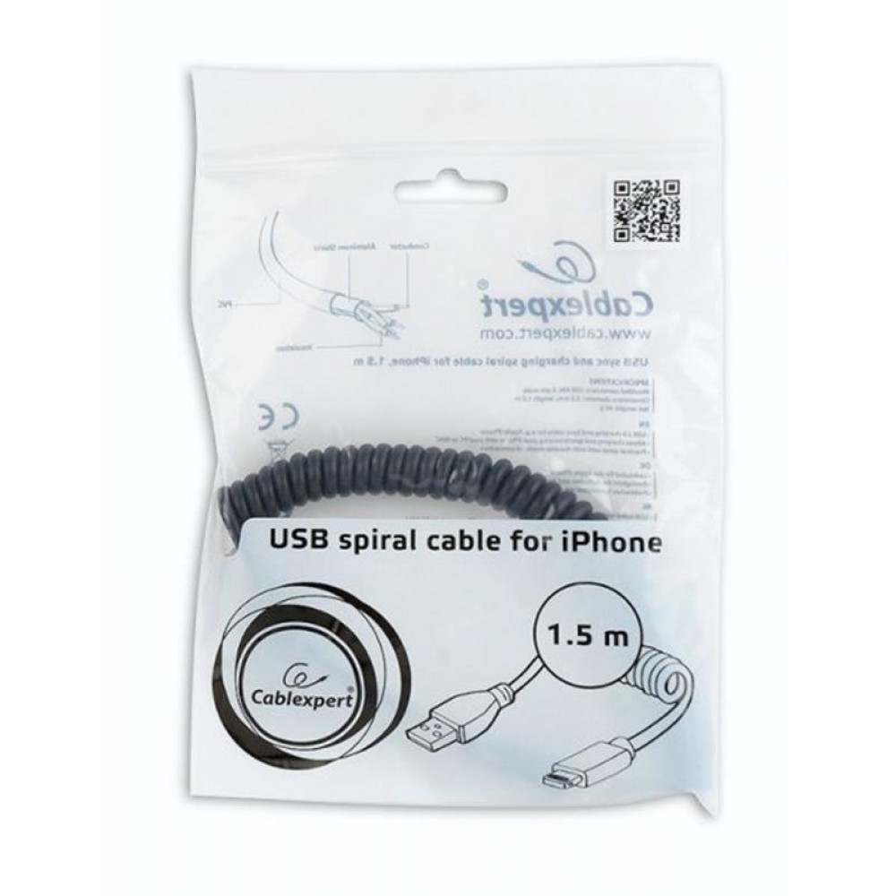 Кабель Cablexpert USB - Lightning V 2.0 (M/M), 1.5 м, чорний (CC-LMAM-1.5M)