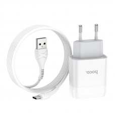 Зарядний пристрій Hoco C73A Glorious (2USB, 2.4А) White (6931474713070) + кабель Type-C
