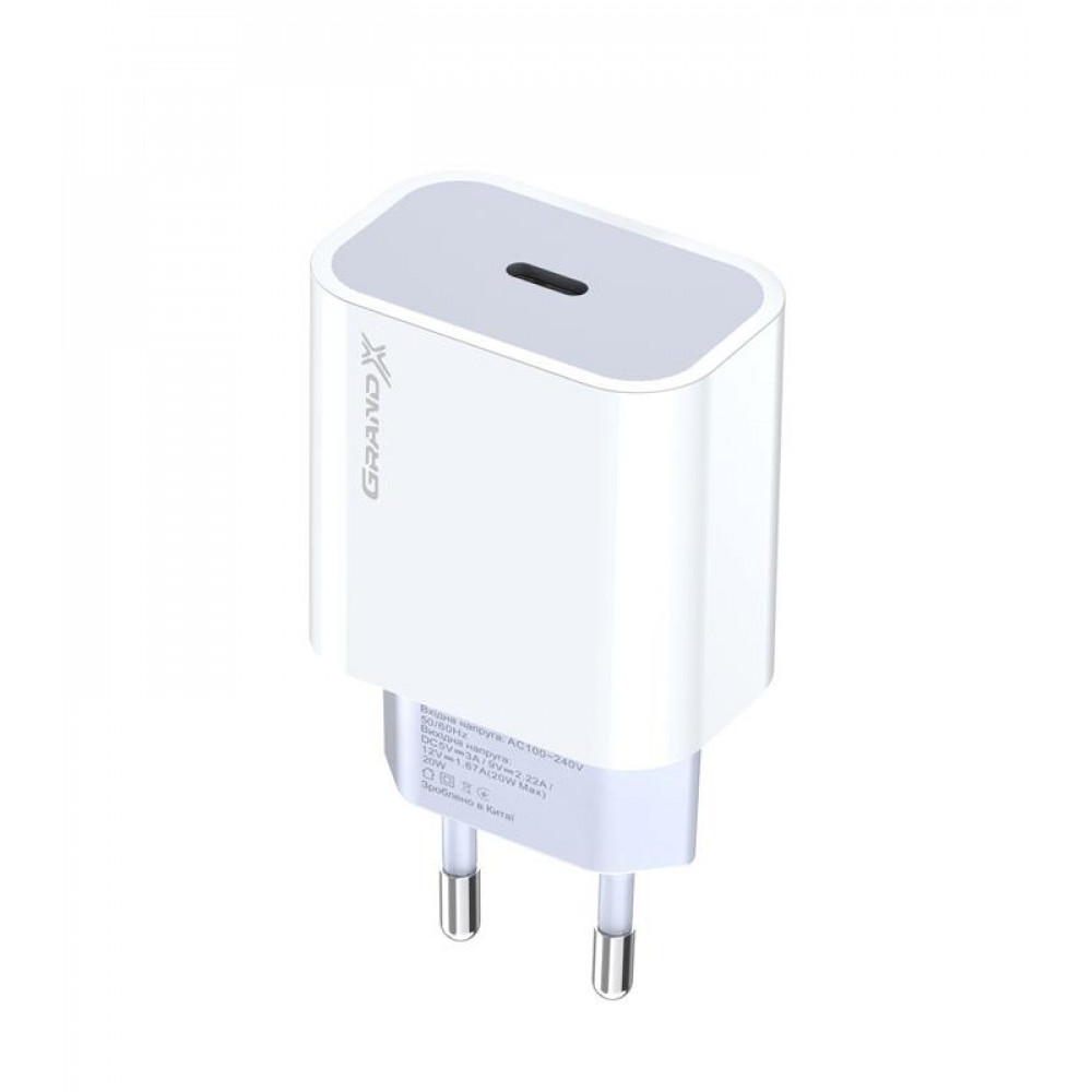 Мережевий зарядний пристрій Grand-X (1xUSB-C 20W) QC4.0, PD 3.0, FCP, AFC White (CH-770)