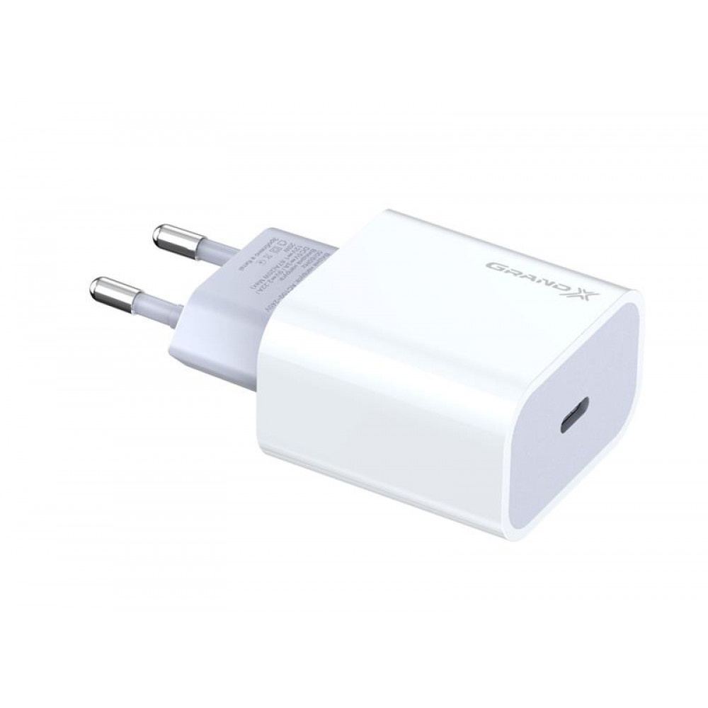 Мережевий зарядний пристрій Grand-X (1xUSB-C 20W) QC4.0, PD 3.0, FCP, AFC White (CH-770)