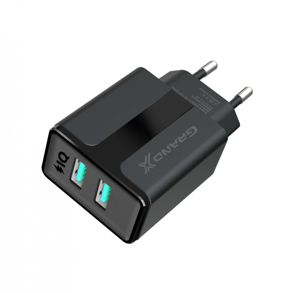 Мережевий зарядний пристрій Grand-X CH-15B (2xUSB 2.1A) Black
