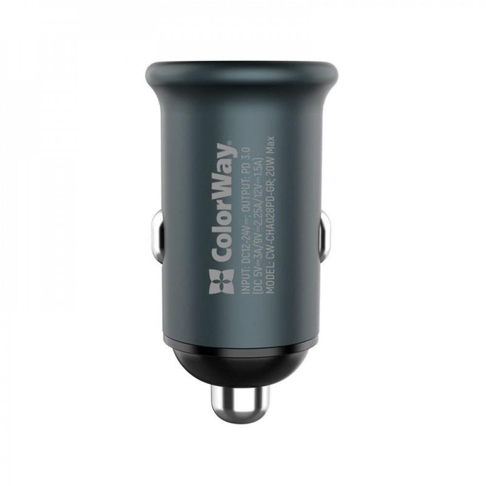 Автомобільний зарядний пристрій ColorWay (1USBx3A, 20W) Power Delivery Port Gray (CW-CHA028PD-GR)