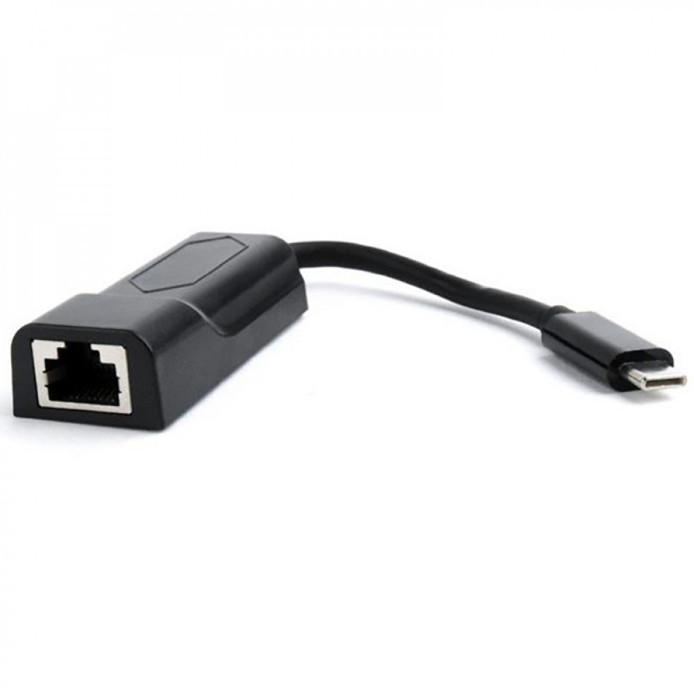 Адаптер Cablexpert USB Type-C - RJ-45 (M/F), 0.15 м, чорний (A-CM-LAN-01)