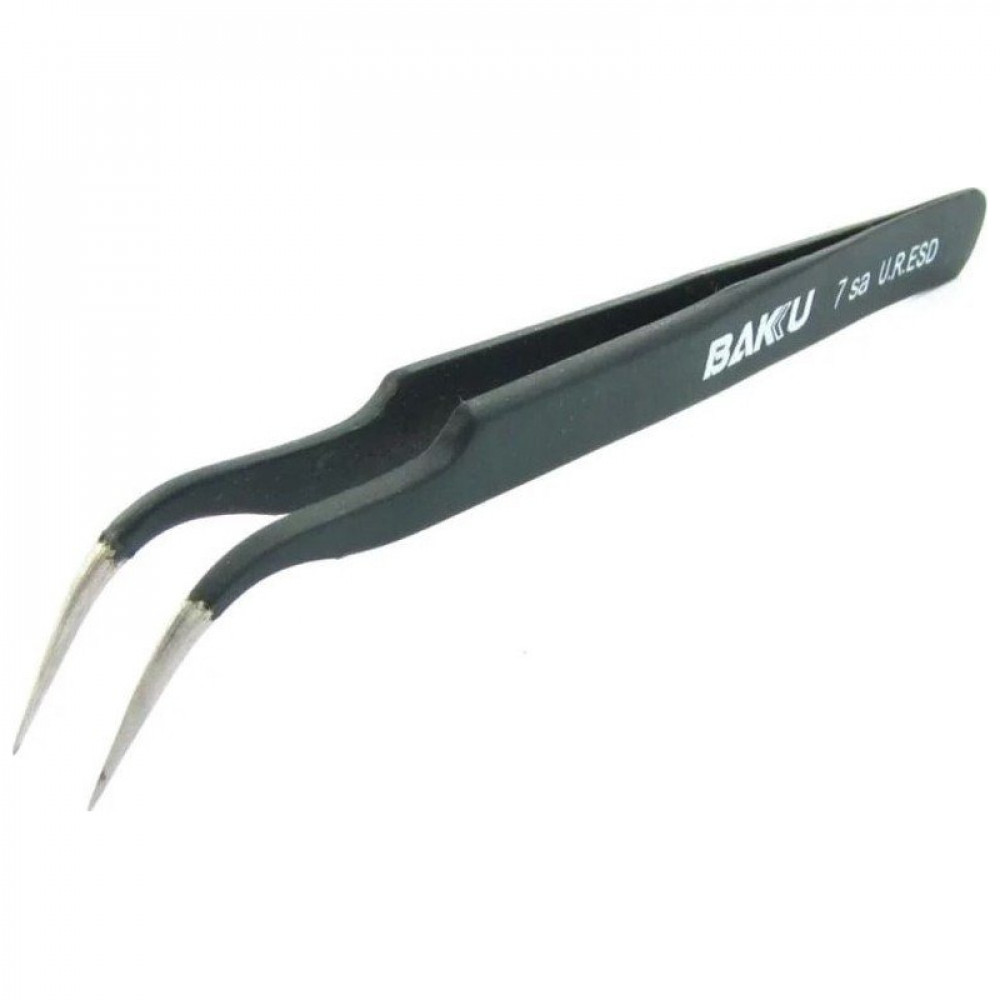 Пінцет вигнутий Baku A8 7 Sa U.R.ESD з чорним антистатичним покриттям (A15758)