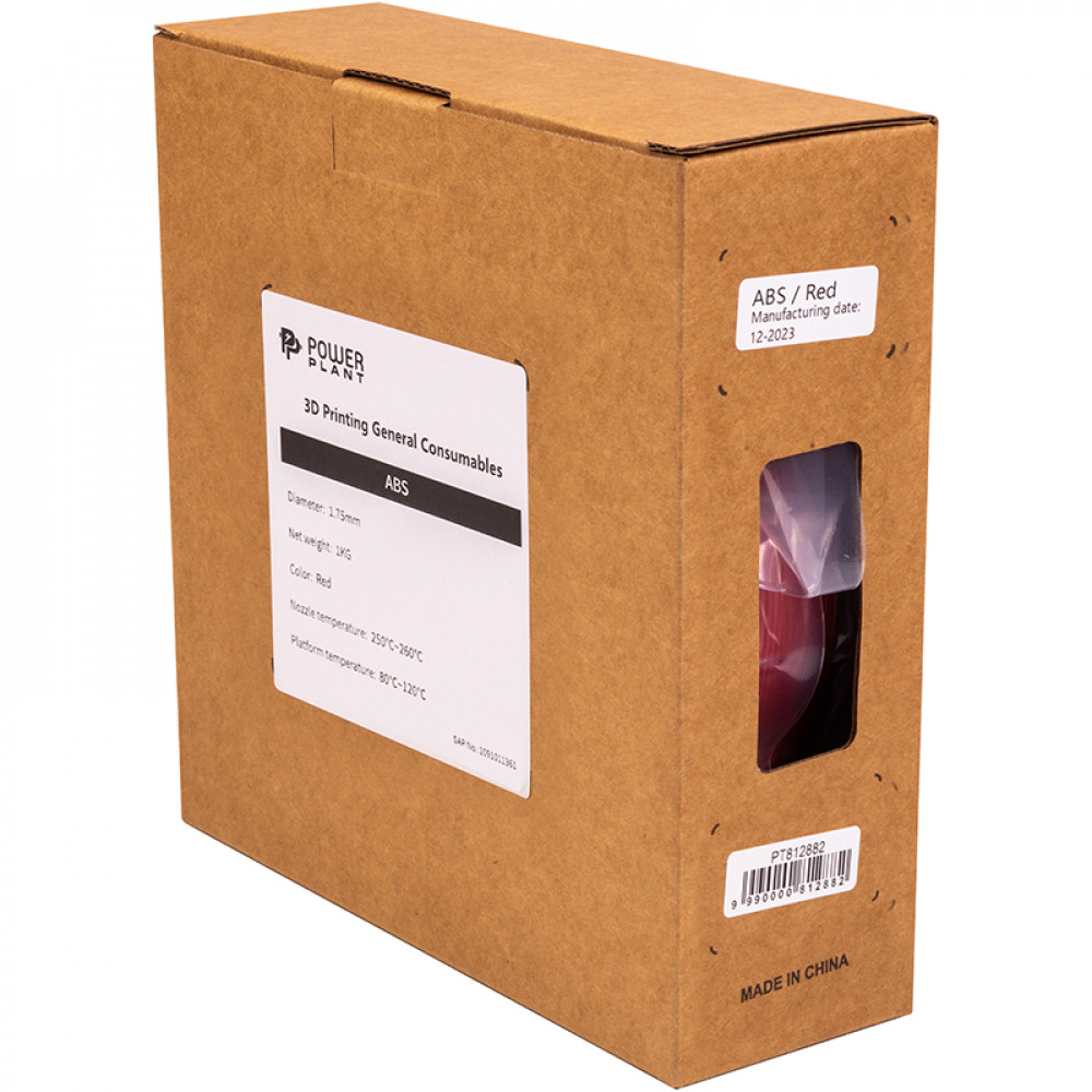 ABS-пластик PowerPlant Filament для 3D-принтера 1.75 мм 1 кг, червоний (PT812882)