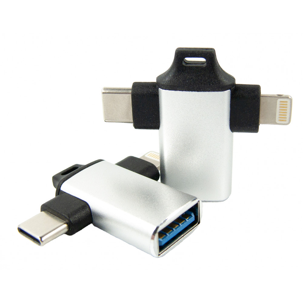 Адаптер Dengos OTG USB-Lightning/USB Type-C Silver (ADP-022)