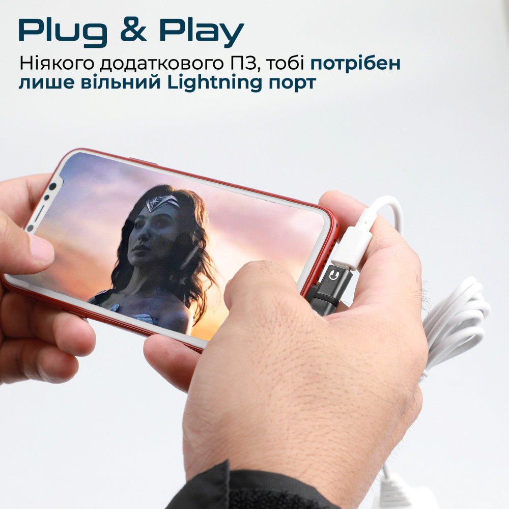 Адаптер Promate iHinge Lightning - 2хLightning (M/F) Grey