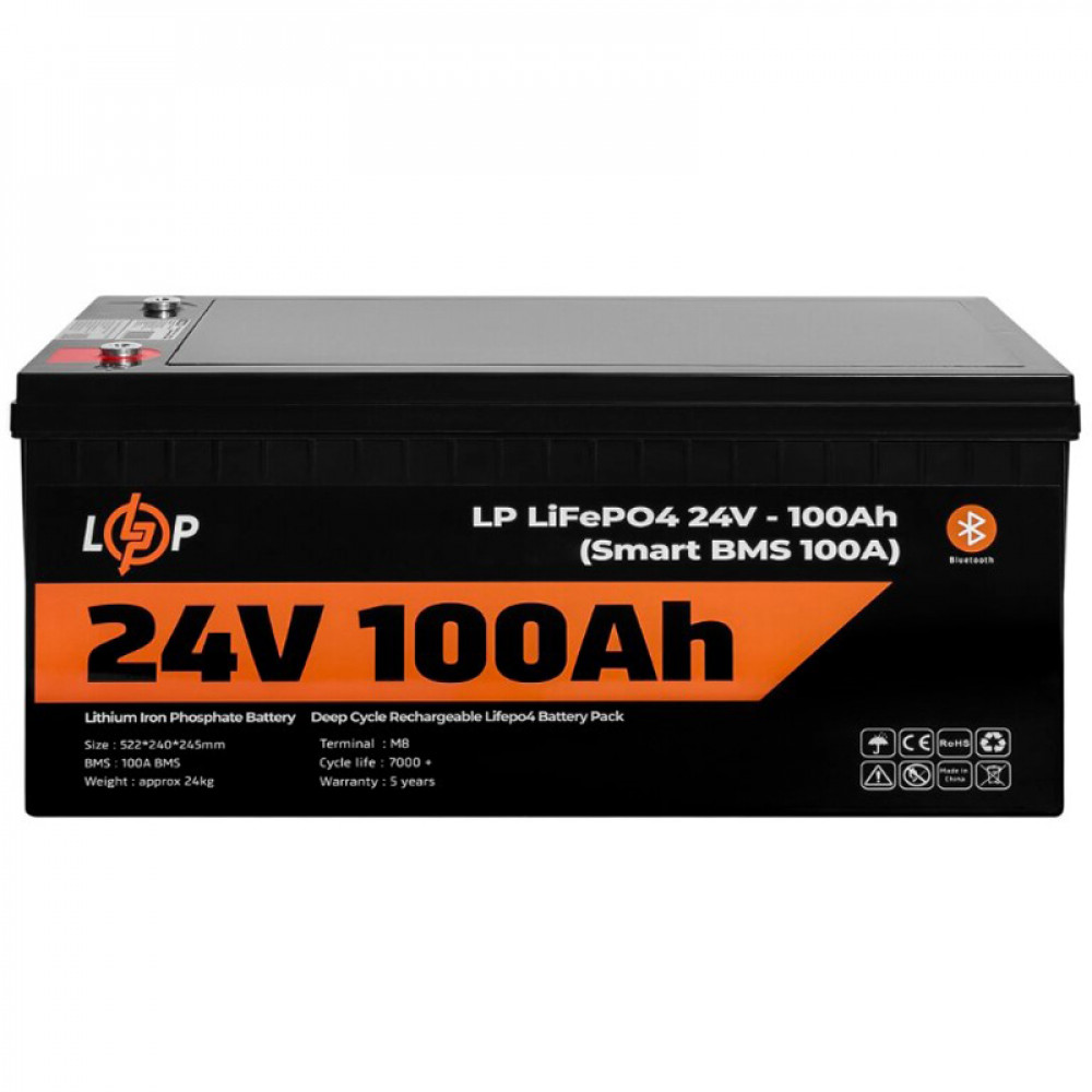 Акумуляторна батарея LogicPower 24V 100 AH (2560Wh) Smart BT для ДБЖ (BMS 100A/50А) LiFePO4