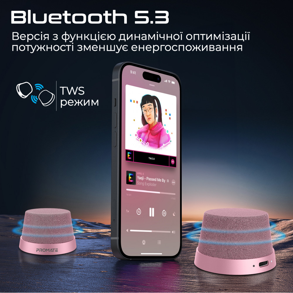 Акустична система Promate Punch 3W Pink