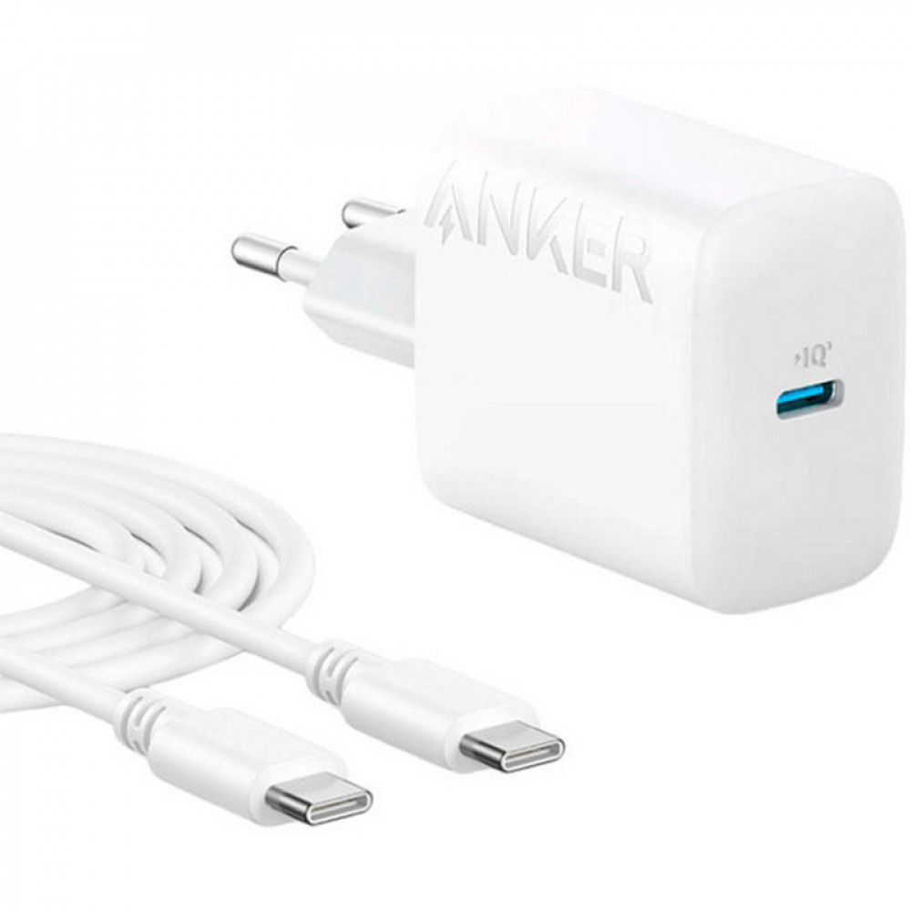Мережевий зарядний пристрій Anker PowerPort 312 White, 20 W USB Type-C (B2347G21) + кабель USB Type-C