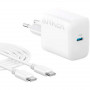 Мережевий зарядний пристрій Anker PowerPort 312 White, 20 W USB Type-C (B2347G21) + кабель USB Type-C