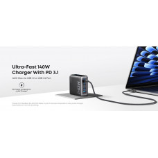 Мережевий зарядний пристрій Anker Laptop GaN Charger Black, 140W 3xUSB-C 1xUSB-A Display (B2697GZ1) + кабель USB Type-C