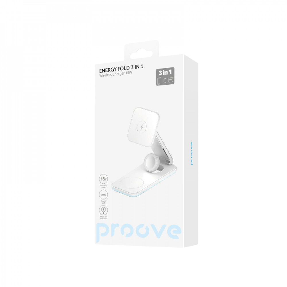 Бездротовий зарядний пристрій Proove Energy Fold 3in1 15W White (WSEF15010002)
