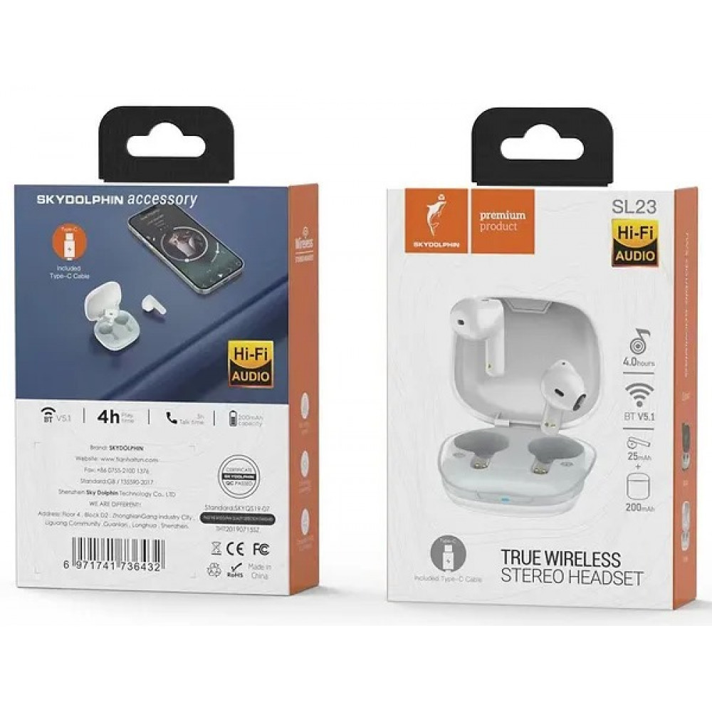 Bluetooth-гарнітура SkyDolphin TWS SL23 White (SDBTE-000181)