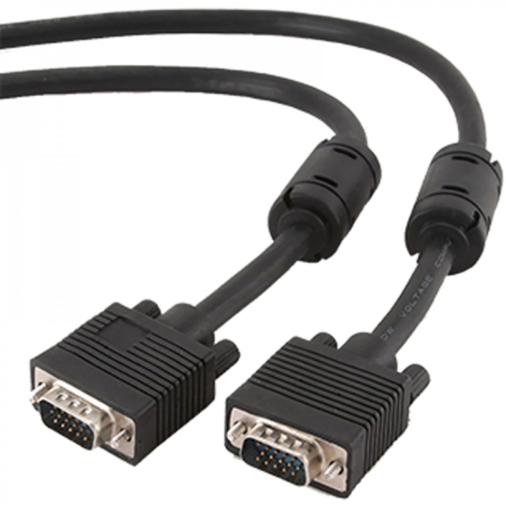 Кабель Cablexpert VGA-VGA HD15M/HD15M з 2-ма фер. кільцями, подвійний екран, чорний, 3 м (CC-PPVGA-10-B)