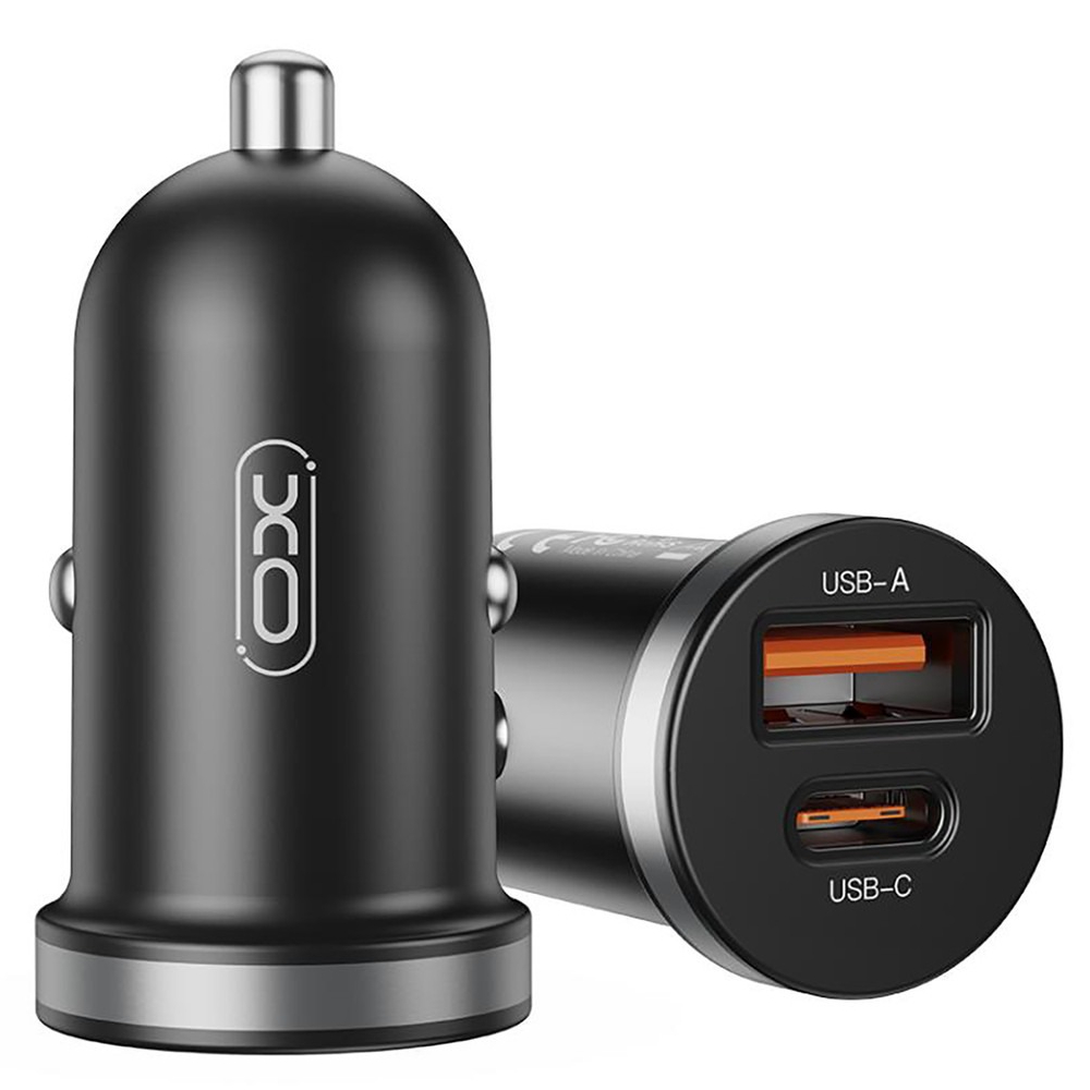 Автомобільний зарядний пристрій XO CC56 (USB, USB-C, 3A) 30W Black