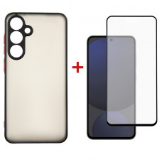 Чохол-накладка Dengos Matt для Samsung Galaxy S24 FE SM-S721 Black (DG-KM-117) + захисне скло Чохол-накладка Dengos Matt для Samsung Galaxy S24 FE SM-S721 Black (DG-KM-117) + захисне скло