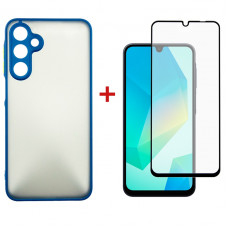 Чохол-накладка Dengos Matt для Samsung Galaxy A16 SM-A165 Blue (DG-KM-118) + захисне скло Чохол-накладка Dengos Matt для Samsung Galaxy A16 SM-A165 Blue (DG-KM-118) + захисне скло