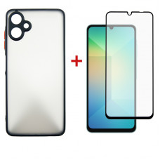 Чохол-накладка Dengos Matt для Samsung Galaxy A06 SM-A065 Black (DG-KM-126) + захисне скло Чохол-накладка Dengos Matt для Samsung Galaxy A06 SM-A065 Black (DG-KM-126) + захисне скло