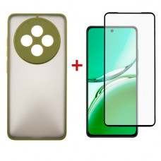 Чохол-накладка Dengos для Oppo Reno 12 F/FS Olive (DG-KM-110) + захисне скло Чохол-накладка Dengos для Oppo Reno 12 F/FS Olive (DG-KM-110) + захисне скло