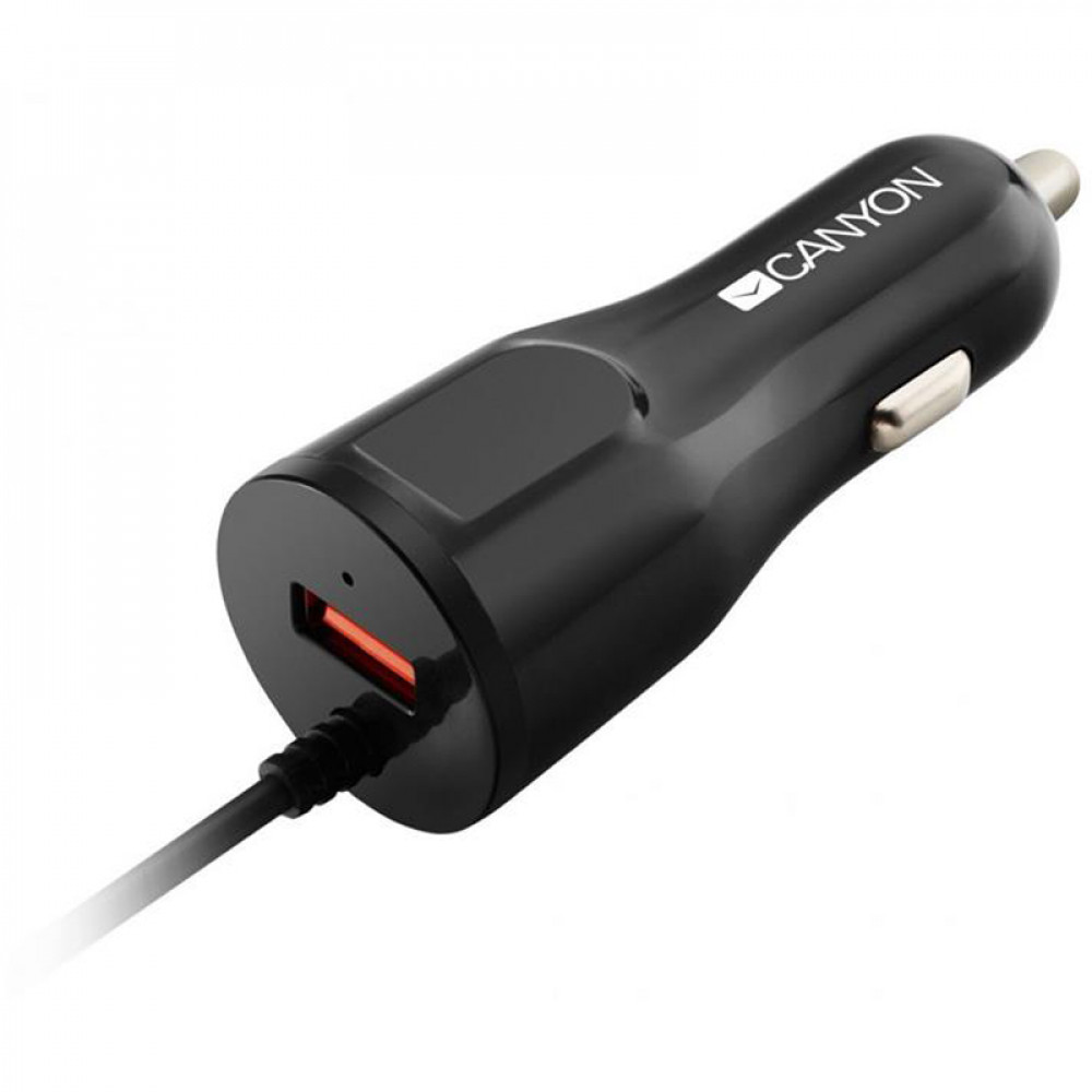 Автомобільний зарядний пристрій Canyon (1USB, 2.4A) Black (CNE-CCA033B) + кабель Lightning