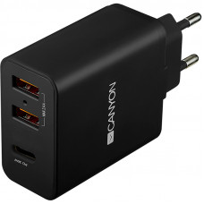 Мережевий зарядний пристрій Canyon (2USB, 2.4A) Black (CNE-CHA08B)