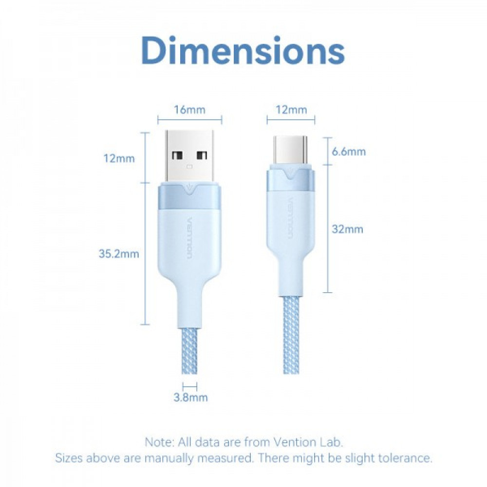 Кабель Vention USB - USB Type-C (M/M), 60W, 3A, 2 м, White (CTNWH)