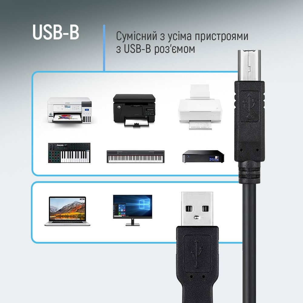 Кабель ColorWay USB - USB Type-B V 2.0 (M/M), 2 м, Black (CW-CBUB072-BK)
