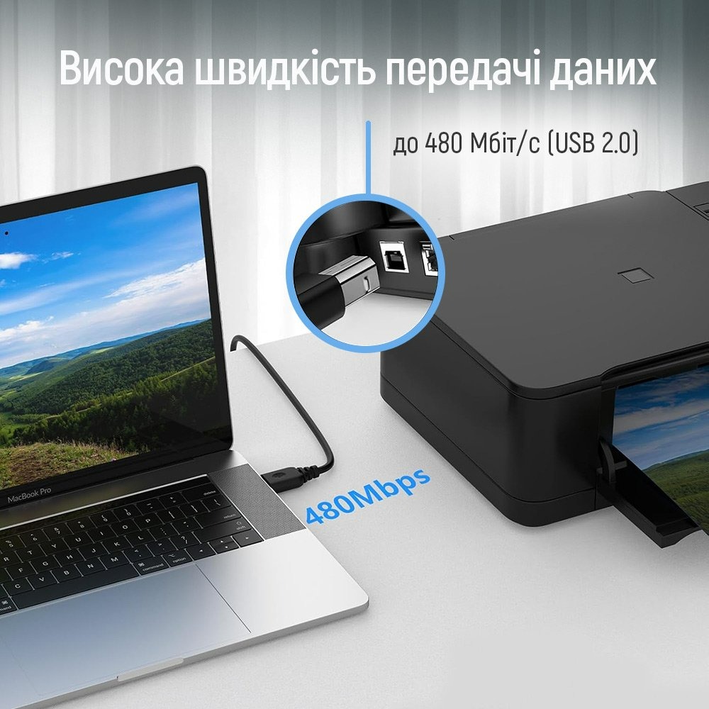 Кабель ColorWay USB - USB Type-B V 2.0 (M/M), 2 м, Black (CW-CBUB072-BK)