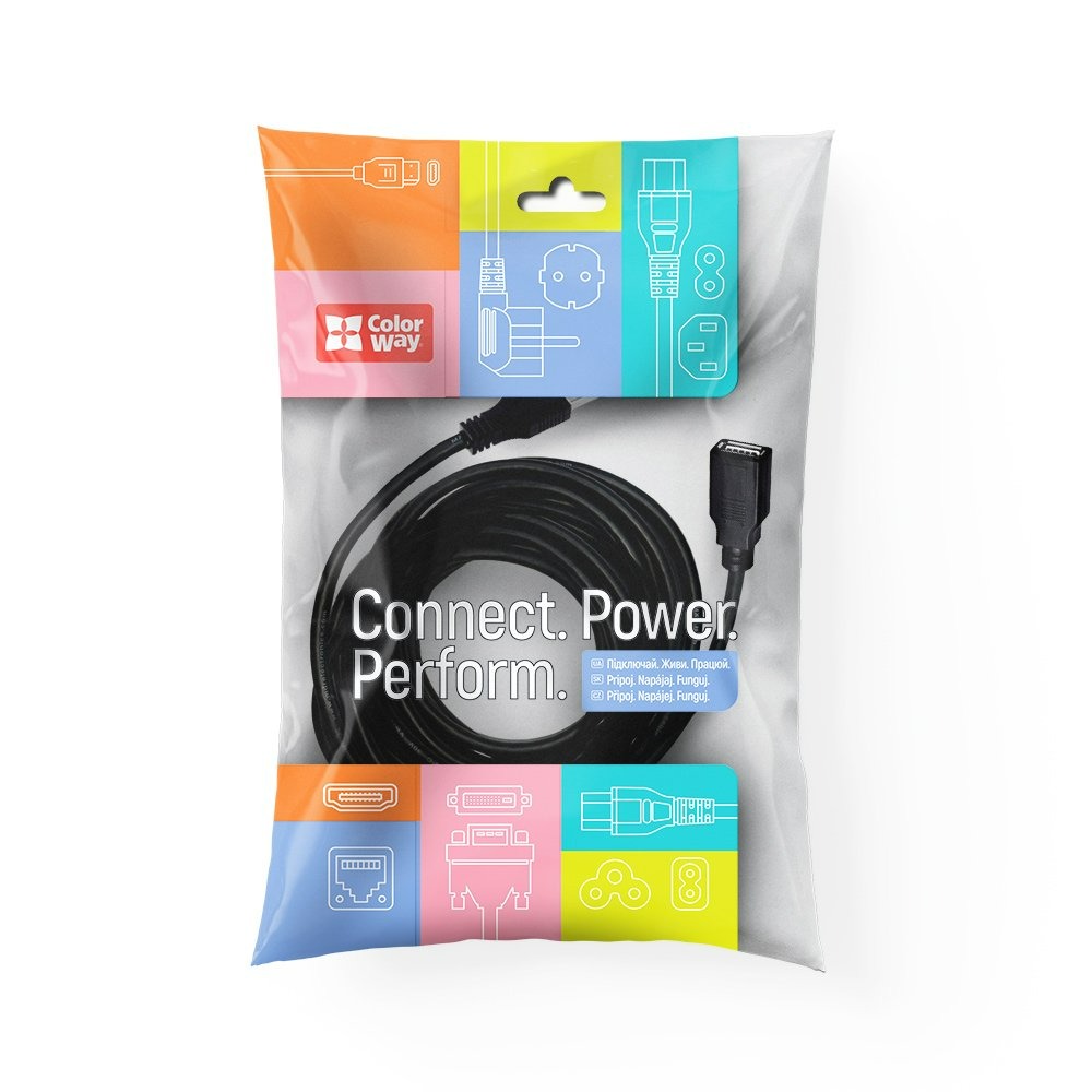 Кабель ColorWay USB - USB V 2.0 (M/F), 1.8 м, Black (CW-CBUF076-BK)