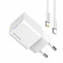 Мережевий зарядний пристрій ColorWay GaN Mini 20W PD Port PPS USB-C White (CW-CHS059PD-WT) + кабель Lightning