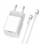 Мережевий зарядний пристрій ColorWay GaN Mini 20W PD Port PPS USB-C White (CW-CHS059PD-WT) + кабель Lightning