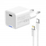 Мережевий зарядний пристрій ColorWay GaN Mini 20W PD Port PPS USB-C White (CW-CHS059PD-WT) + кабель Lightning
