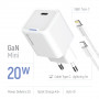 Мережевий зарядний пристрій ColorWay GaN Mini 20W PD Port PPS USB-C White (CW-CHS059PD-WT) + кабель Lightning