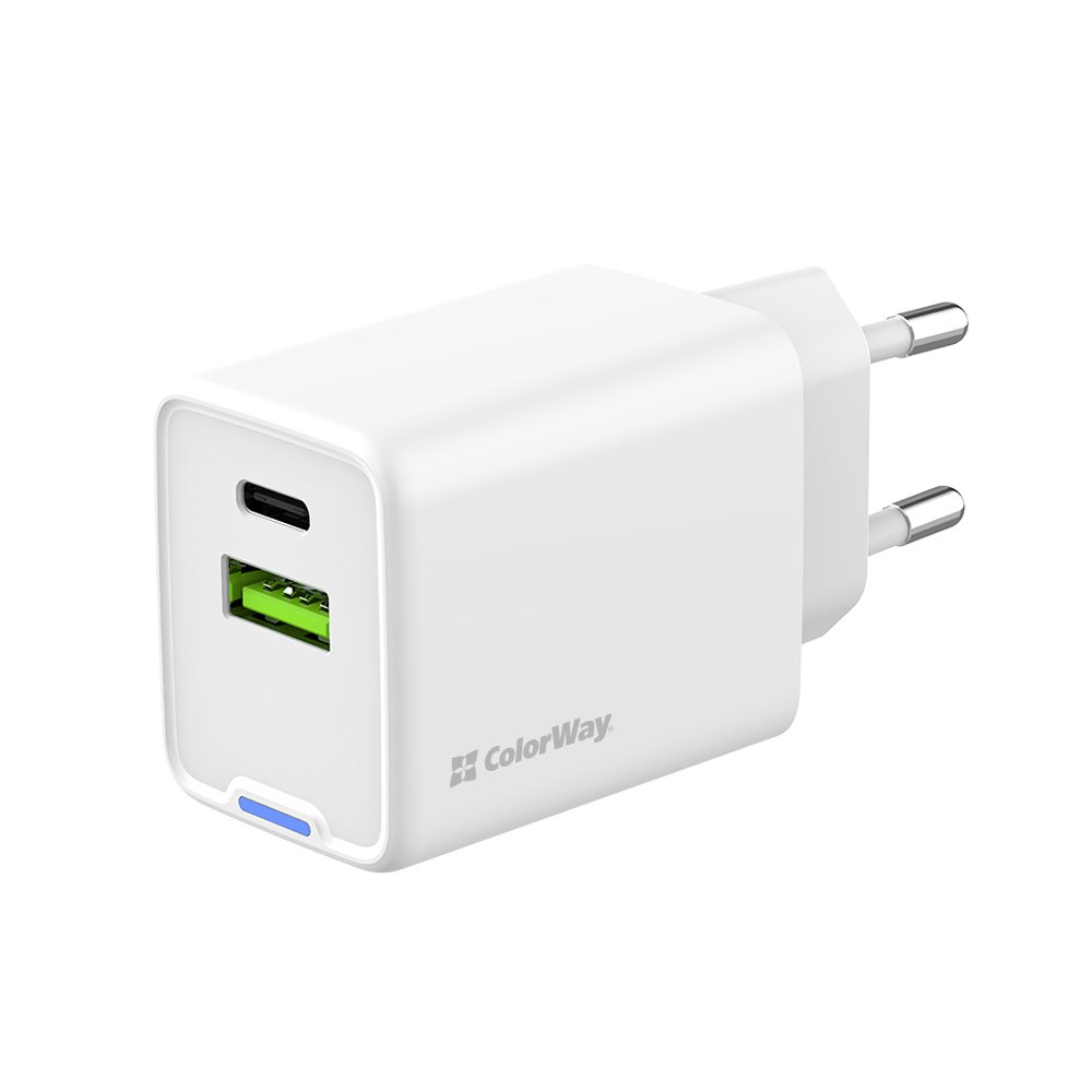 Мережевий зарядний пристрій ColorWay GaN Mini 45W PD Port PPS USB (Type-C PD + USB QC4.0) White (CW-CHS060PD-WT)
