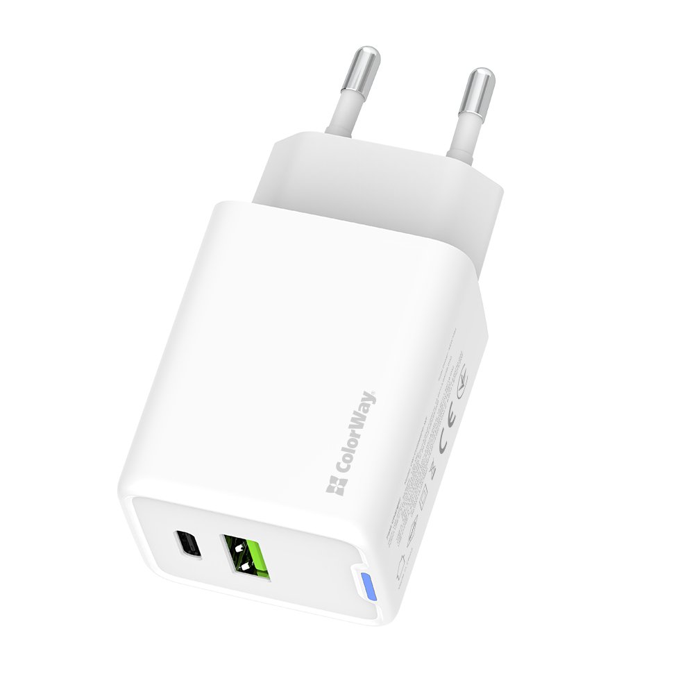 Мережевий зарядний пристрій ColorWay GaN Mini 45W PD Port PPS USB (Type-C PD + USB QC4.0) White (CW-CHS060PD-WT)