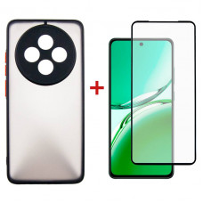 Чохол-накладка Dengos Matte для Oppo Reno 12F 4G Black (DG-KM-157) + захисне скло Чохол-накладка Dengos Matte для Oppo Reno 12F 4G Black (DG-KM-157) + захисне скло
