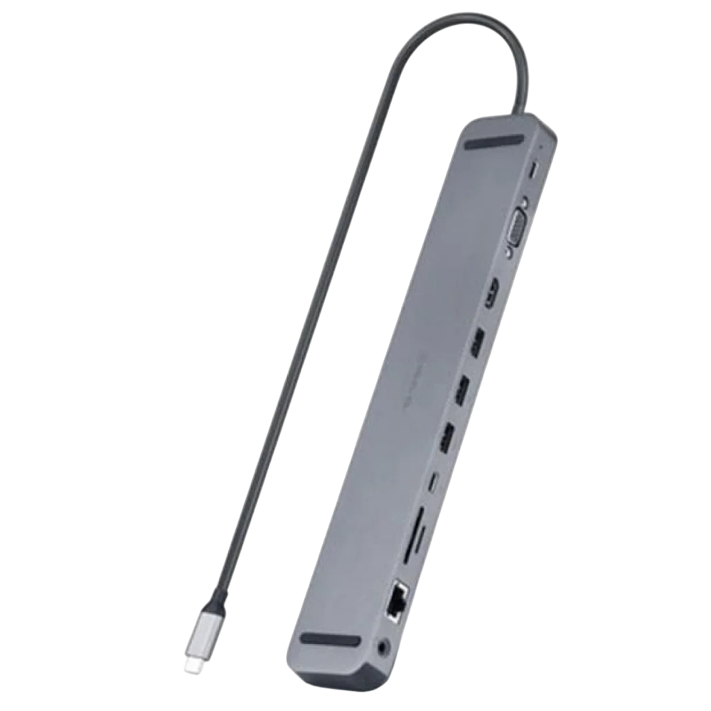 USB-хаб REAL-EL CQ-1000 USB3.0х3/USB-C/HDMI/VGA/RJ45/SD/TF/3.5 mm audio, 0.4m, Space Grey