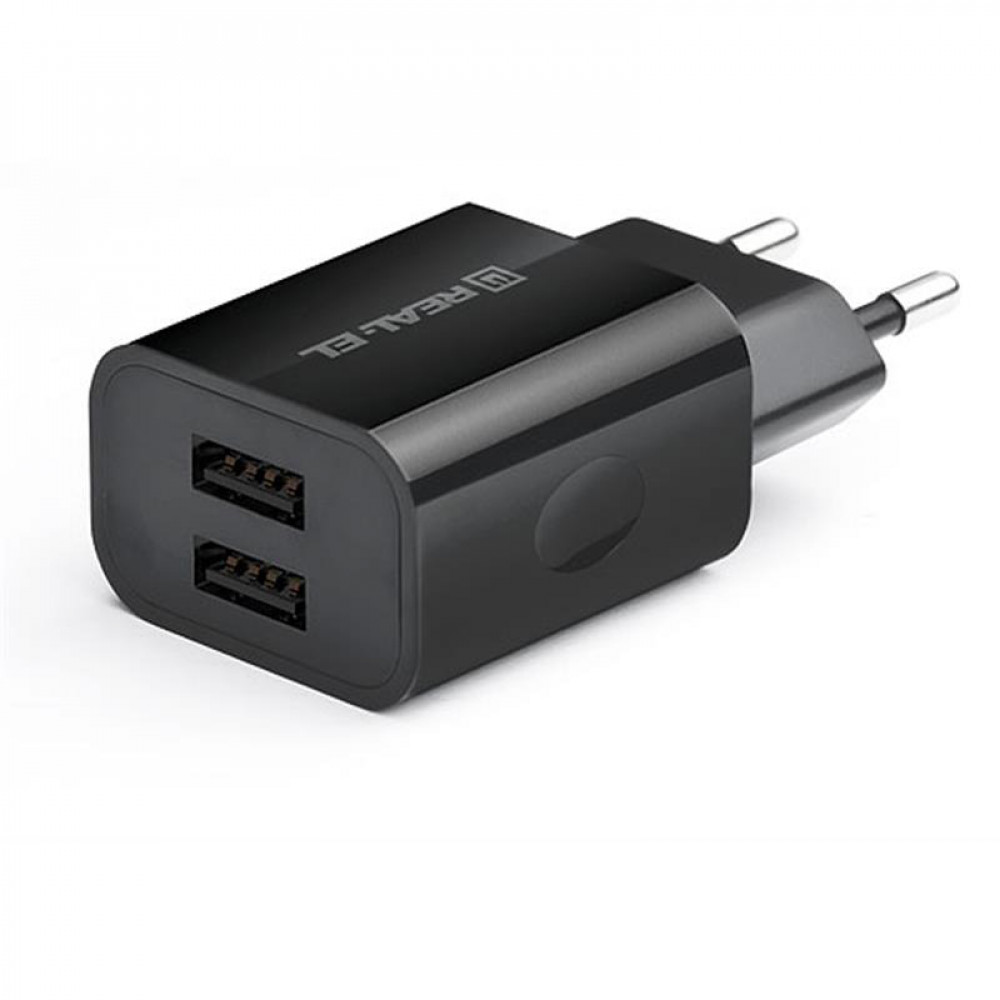 Мережевий зарядний пристрій REAL-EL CH-210 (2USB, 2.1A) Black