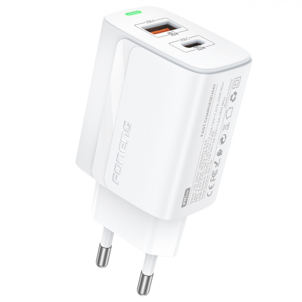 Зарядний пристрій Foneng EU66 (USBх3A, USB-Cх3A) 20W White (EU66-CH-W)