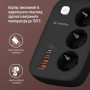 Фільтр живлення ColorWay CW-CHE34PDB GaN3 Pro PD 65W (2USB-A + 2 TYPE-C) 3 розетки, 4 USB, 2 м, чорний