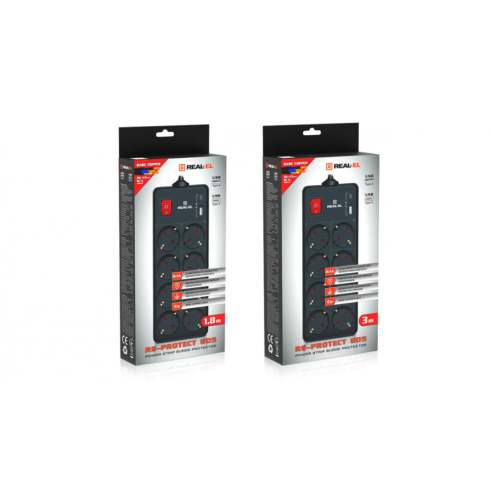 Фільтр живлення REAL-EL RS-Protect 805 3м Black (EL122300043)