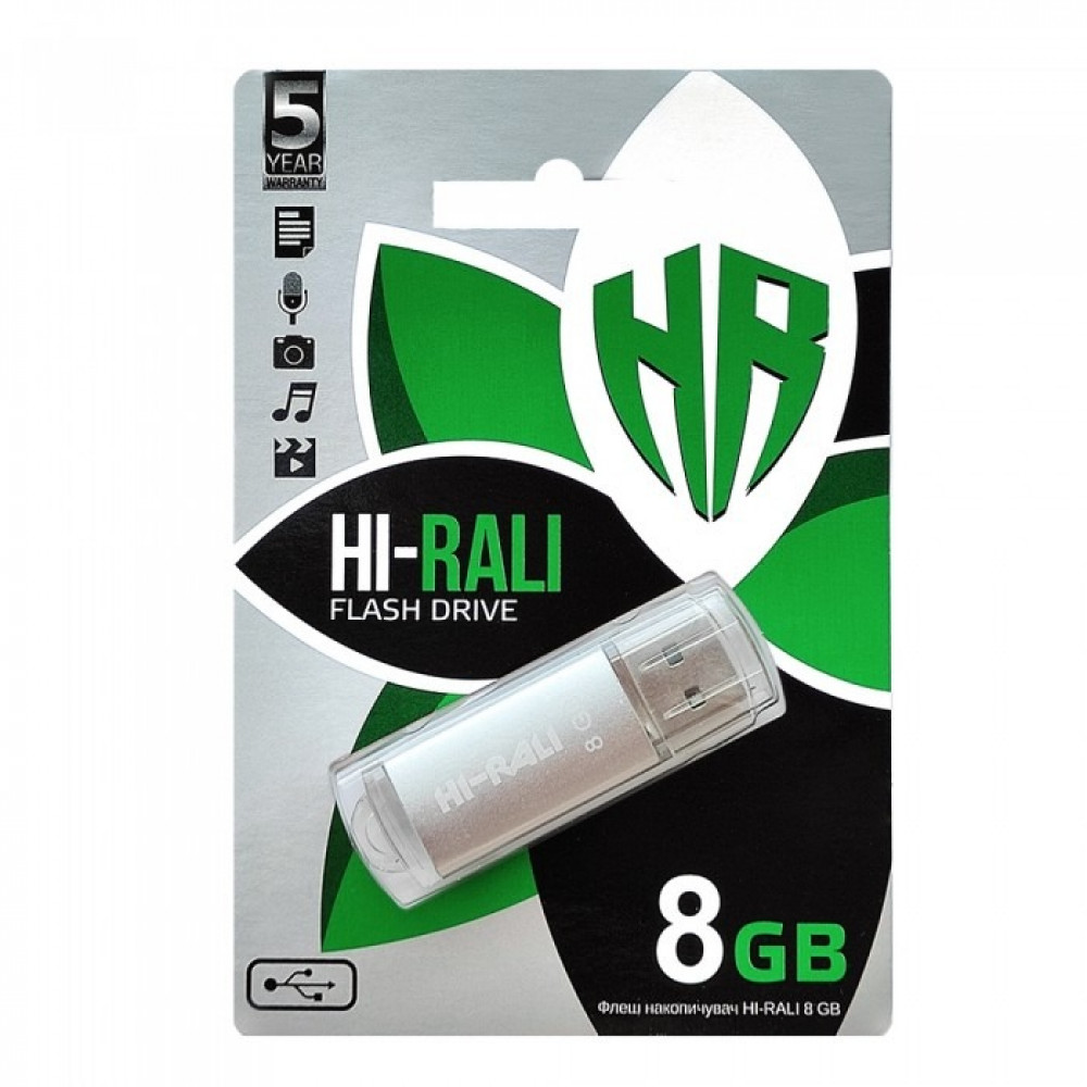 Флеш-накопичувач USB 8GB Hi-Rali Rocket Series Silver (HI-8GBVCSL)
