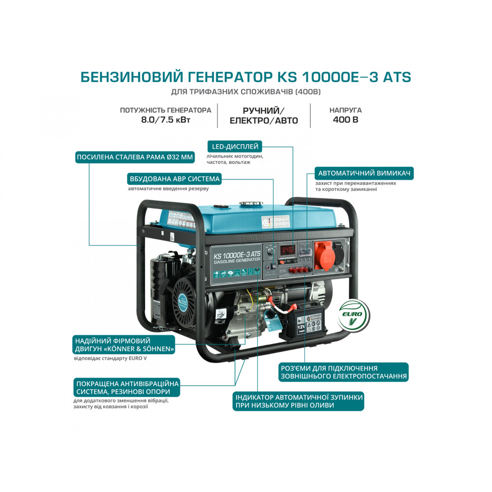 Генератор бензиновий Konner&Sohnen KS 10000E-3 ATS