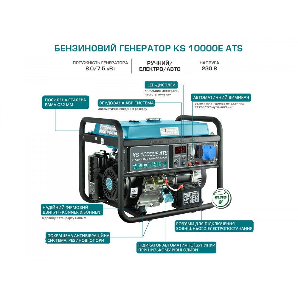 Генератор бензиновий Konner&Sohnen KS 10000E ATS