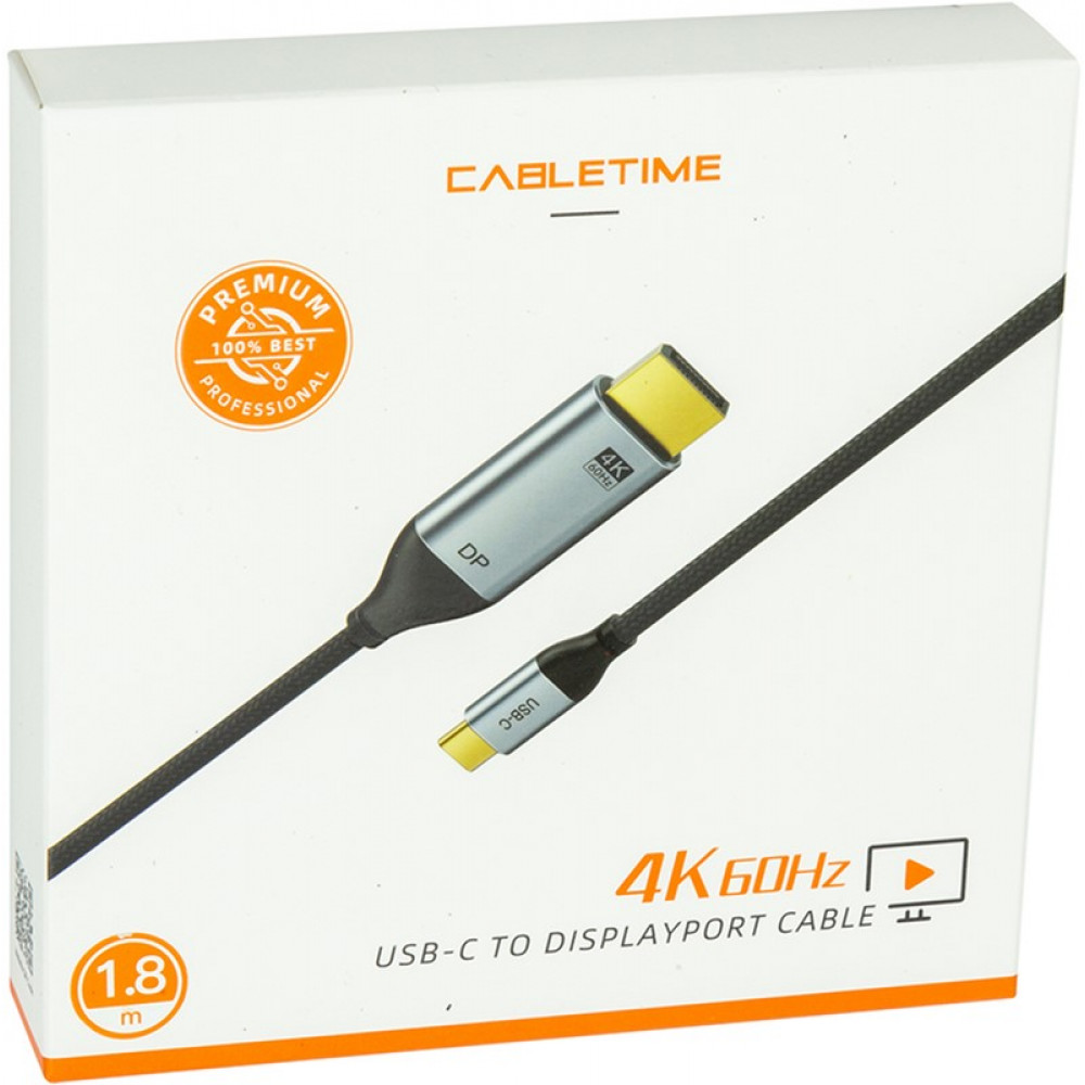 Кабель Cabletime USB Type-C - DisplayPort (M/M), 4K, Ultra HD, 1.8м, V1.2, Black (CA913305)