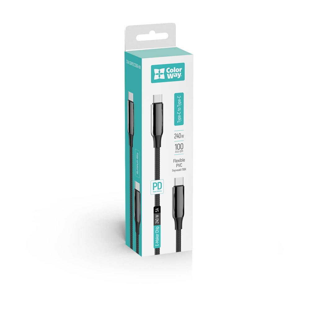 Кабель ColorWay USB Type-C + USB Type-C (M/M), 5.0 А, 1 м, Black (CW-CBPDCC069-BK)