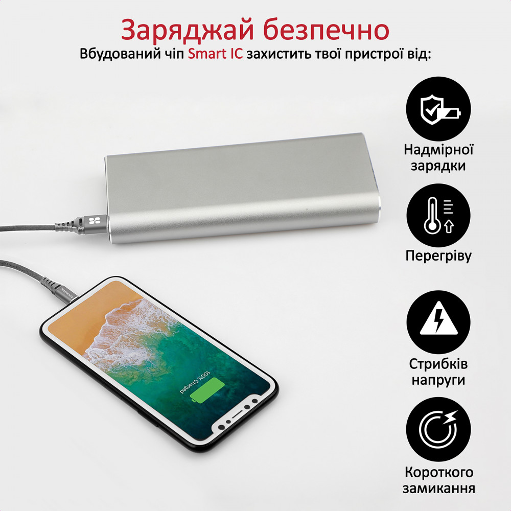 Кабель Promate NerveLink-i USB - Lightning (M/M), 2.4 A, 1.2 м, Grey
